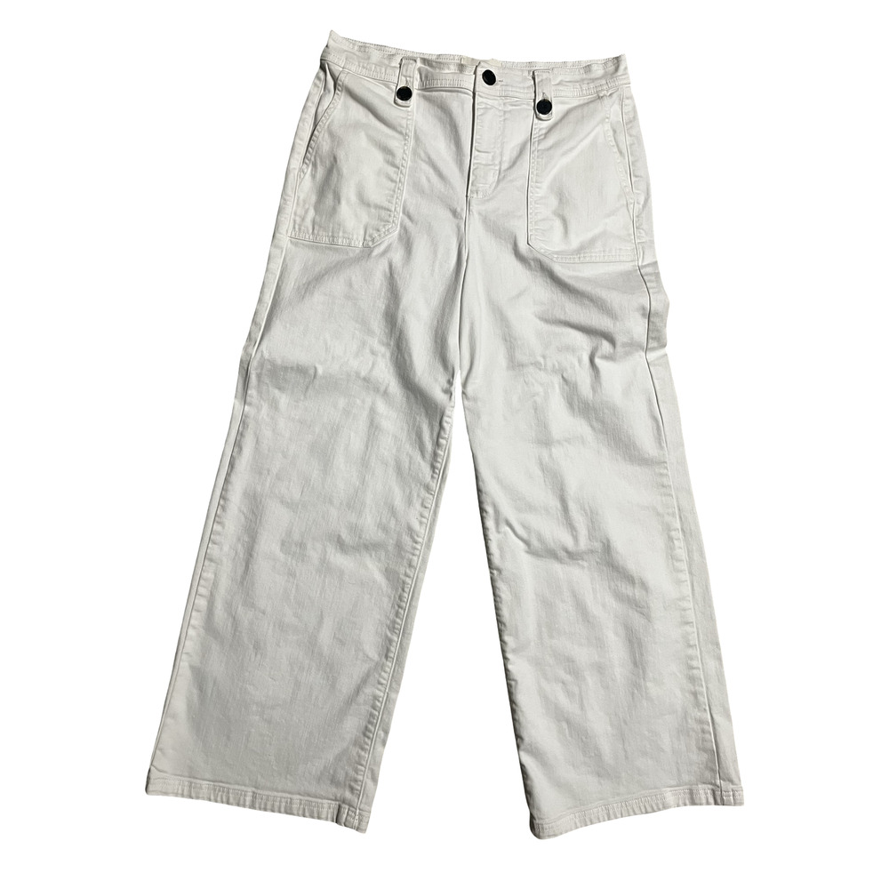 Boden Pants Womens Medium 30" White Wide Leg High Rise Cotton Blend Casual